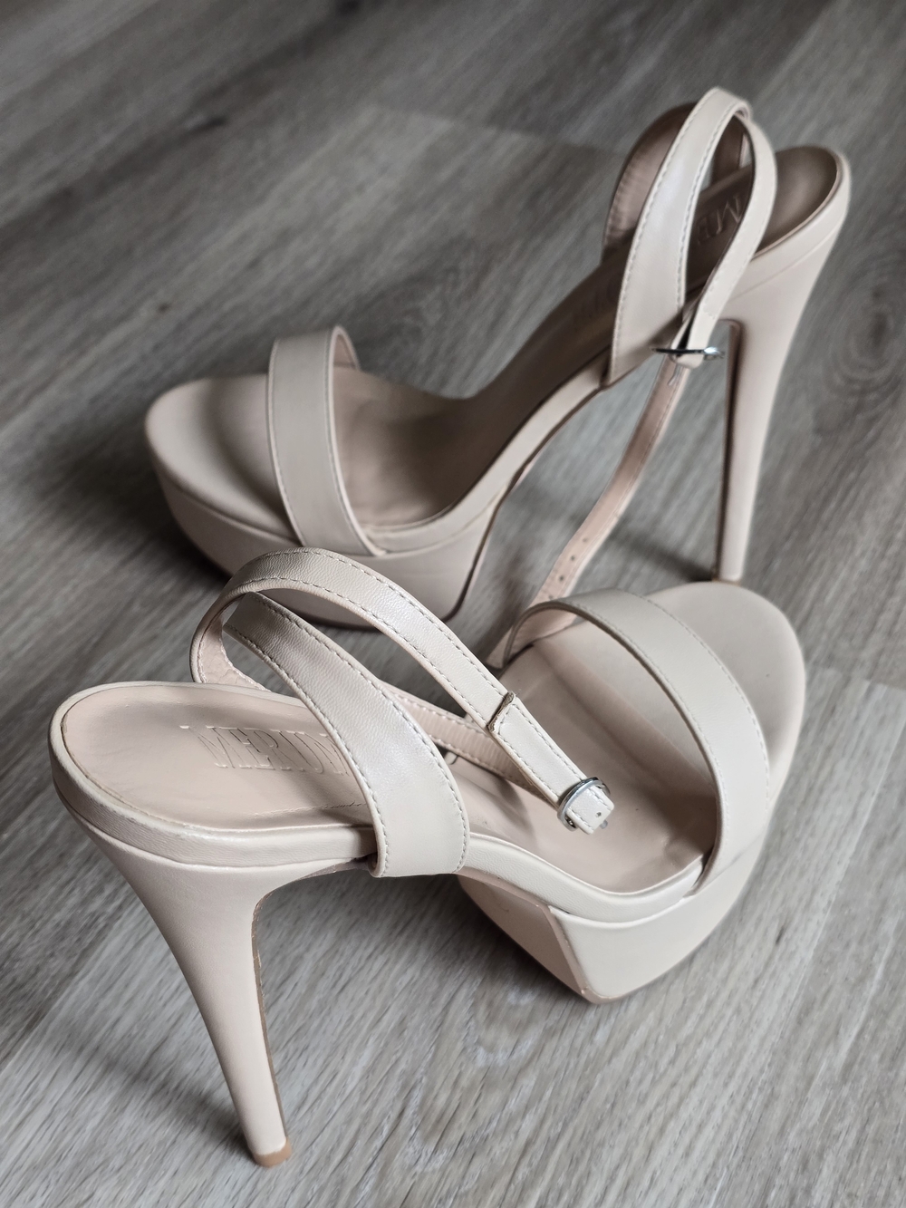 Amazon Beige Platform High Heel Sandals with Ankle Strap